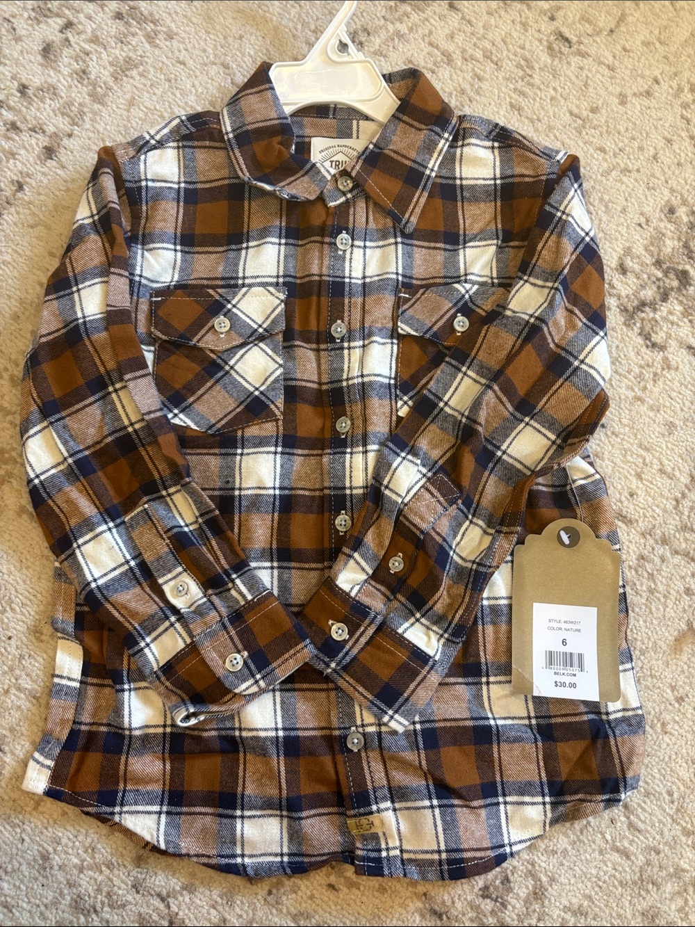 Boys True Craft Brown and Cream Plaid Button-Down Shirt